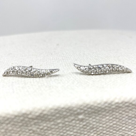 Swarovski‎ Signed S-Curve Earrings Pave Crystal 80s Vintage Silver-Tone Classic - Picture 1 of 9